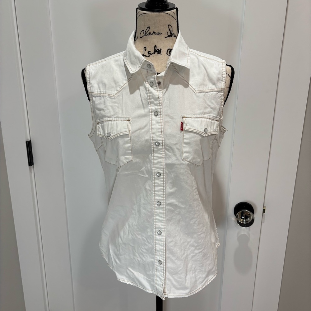 Levi's White Sleeveless Button Down Shirt